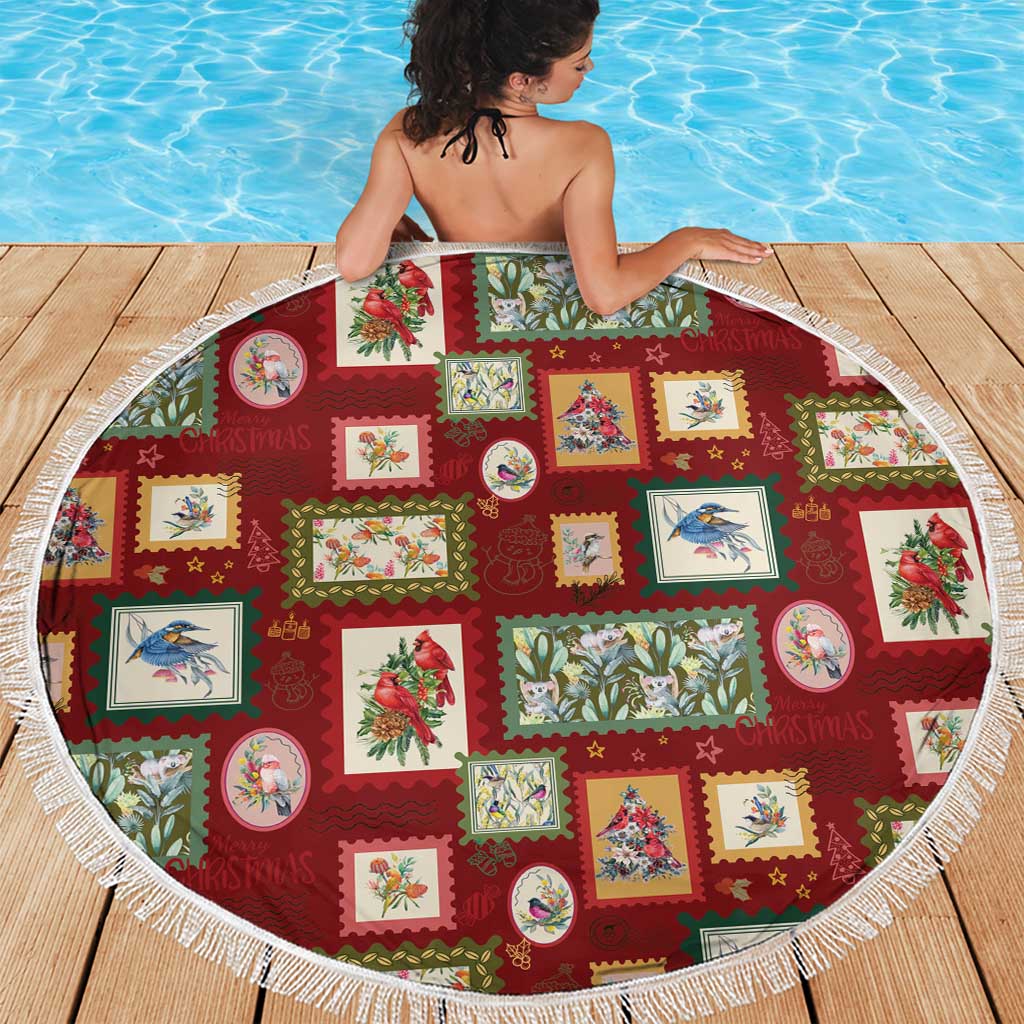 Aussie Birds Christmas La La Land Beach Blanket Red Vintage Stamp Edition - Aussie Hoodie