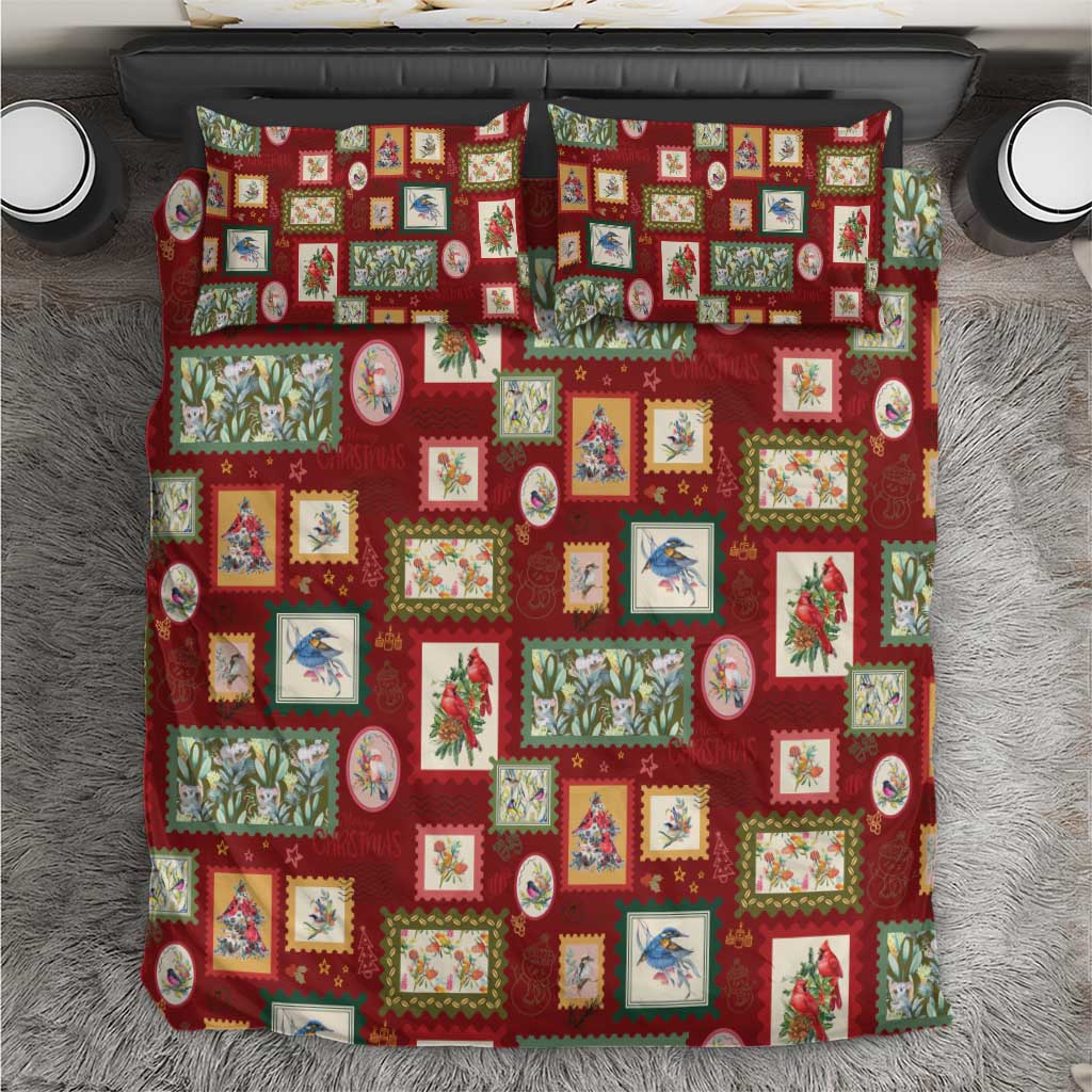 Aussie Birds Christmas La La Land Bedding Set Red Vintage Stamp Edition - Aussie Hoodie