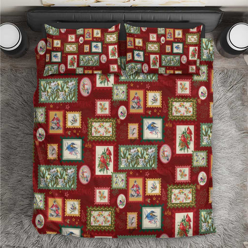 Aussie Birds Christmas La La Land Bedding Set Red Vintage Stamp Edition - Aussie Hoodie