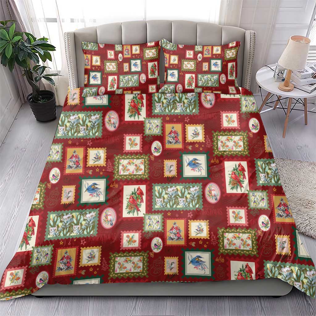Aussie Birds Christmas La La Land Bedding Set Red Vintage Stamp Edition - Aussie Hoodie