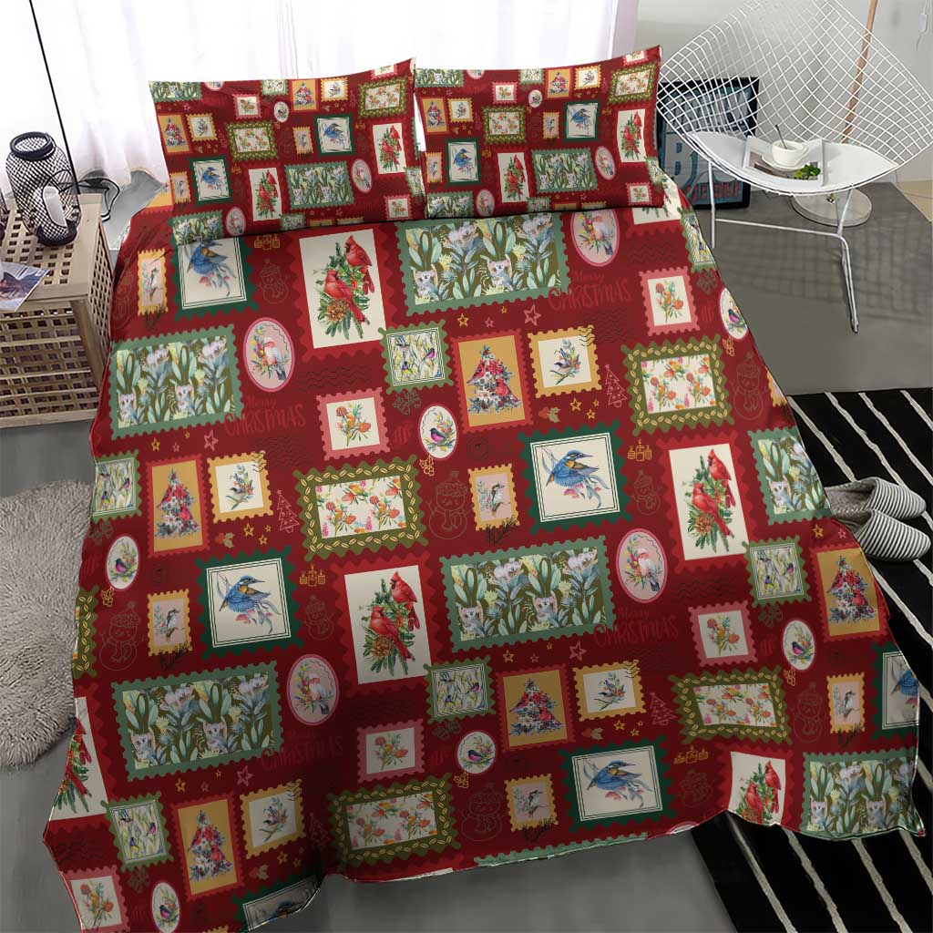 Aussie Birds Christmas La La Land Bedding Set Red Vintage Stamp Edition - Aussie Hoodie