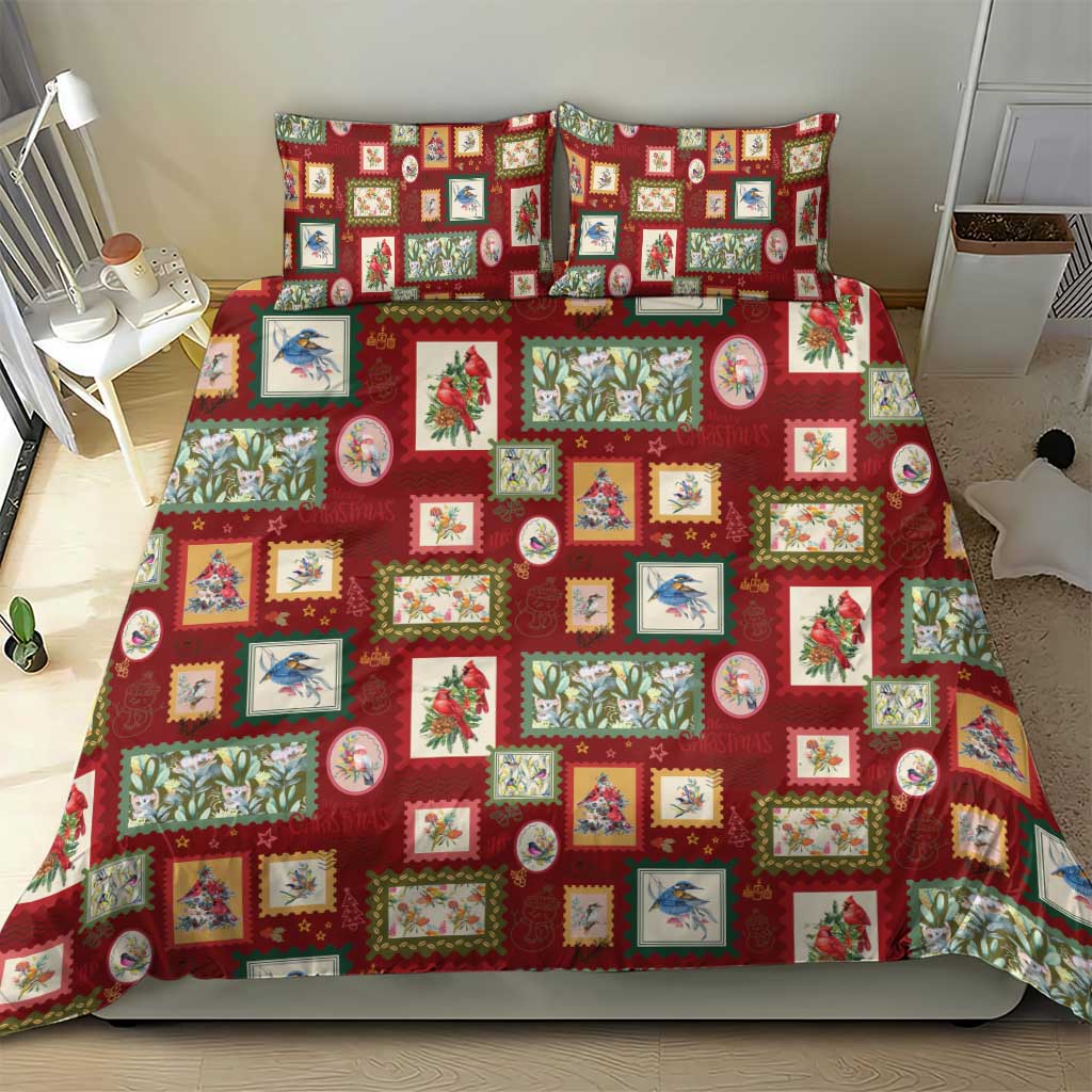 Aussie Birds Christmas La La Land Bedding Set Red Vintage Stamp Edition - Aussie Hoodie