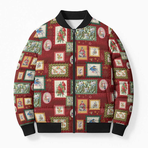Aussie Birds Christmas La La Land Bomber Puffer Jacket Red Vintage Stamp Edition - Aussie Hoodie