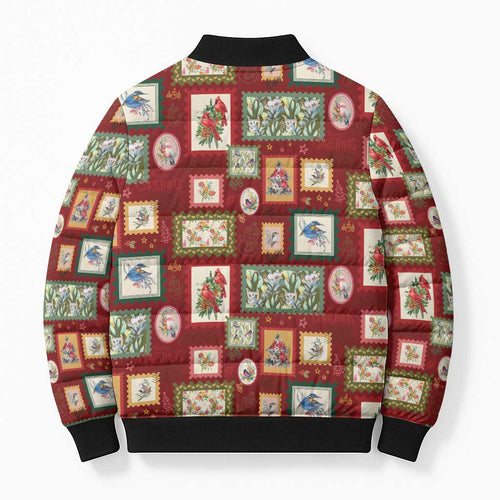 Aussie Birds Christmas La La Land Bomber Puffer Jacket Red Vintage Stamp Edition - Aussie Hoodie