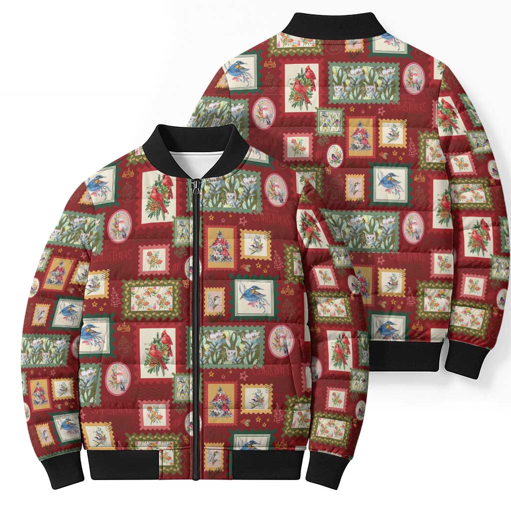 Aussie Birds Christmas La La Land Bomber Puffer Jacket Red Vintage Stamp Edition - Aussie Hoodie