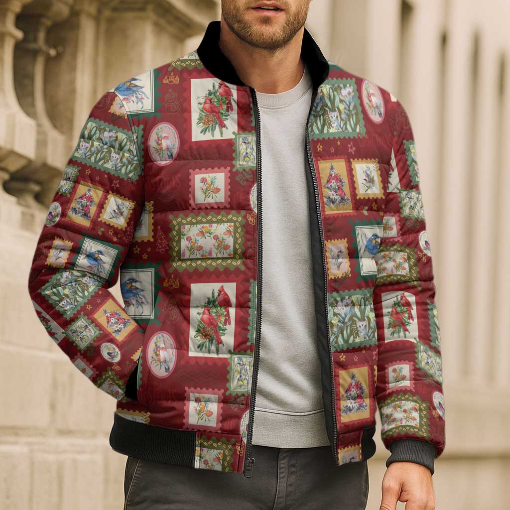 Aussie Birds Christmas La La Land Bomber Puffer Jacket Red Vintage Stamp Edition - Aussie Hoodie