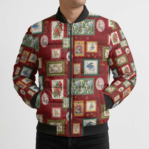 Aussie Birds Christmas La La Land Bomber Puffer Jacket Red Vintage Stamp Edition - Aussie Hoodie