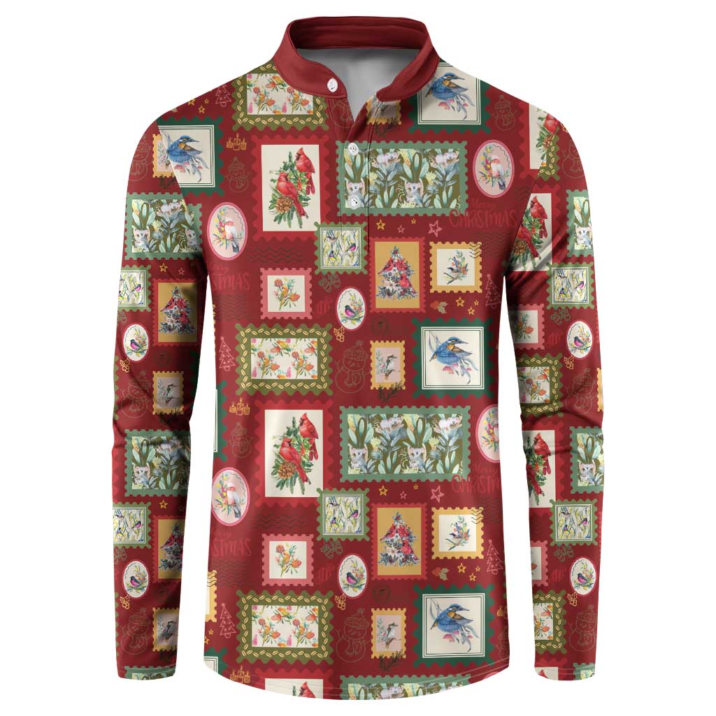 Aussie Birds Christmas La La Land Button Sweatshirt Red Vintage Stamp Edition - Aussie Hoodie