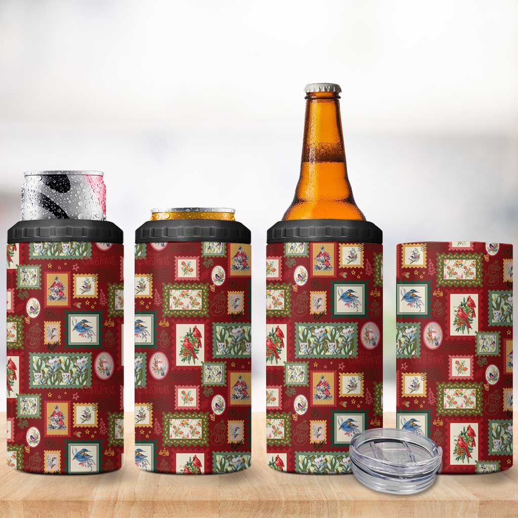 Aussie Birds Christmas La La Land 4 in 1 Can Cooler Tumbler Red Vintage Stamp Edition - Aussie Hoodie
