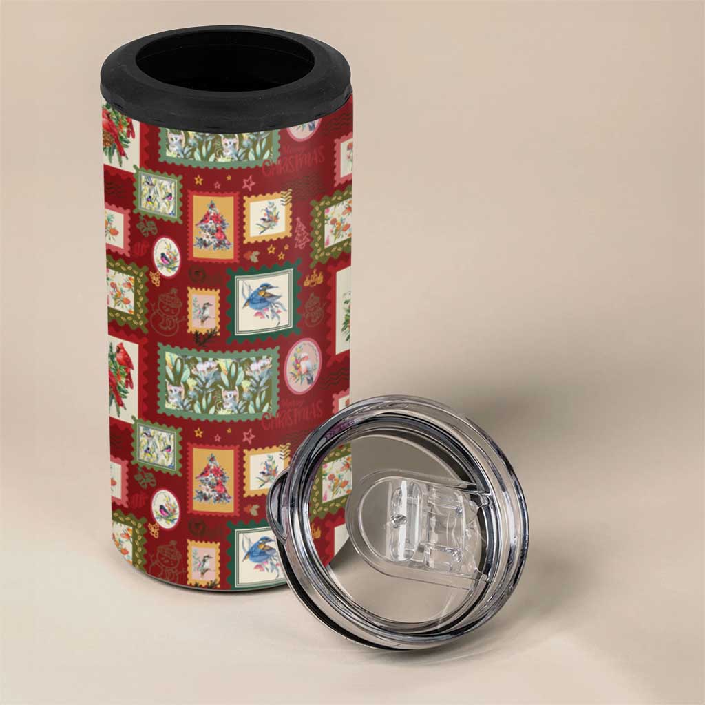 Aussie Birds Christmas La La Land 4 in 1 Can Cooler Tumbler Red Vintage Stamp Edition - Aussie Hoodie