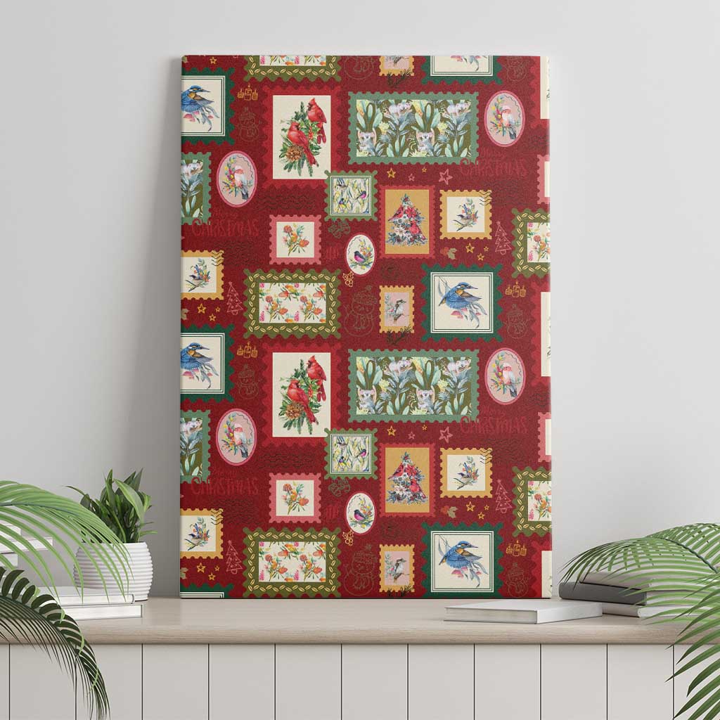 Aussie Birds Christmas La La Land Canvas Wall Art Red Vintage Stamp Edition - Aussie Hoodie