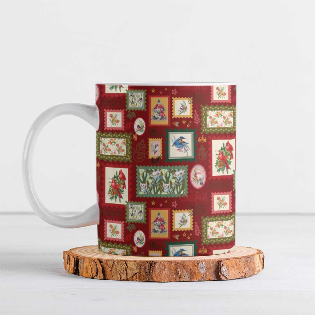 Aussie Birds Christmas La La Land Ceramic Mug Red Vintage Stamp Edition - Aussie Hoodie