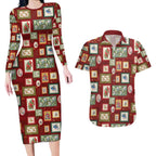Aussie Birds Christmas La La Land Couples Matching Long Sleeve Bodycon Dress and Hawaiian Shirt Red Vintage Stamp Edition - Aussie Hoodie