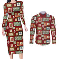 Aussie Birds Christmas La La Land Couples Matching Long Sleeve Bodycon Dress and Long Sleeve Button Shirt Red Vintage Stamp Edition - Aussie Hoodie