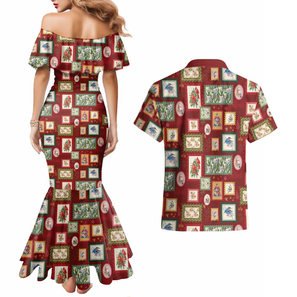 Aussie Birds Christmas La La Land Couples Matching Mermaid Dress and Hawaiian Shirt Red Vintage Stamp Edition - Aussie Hoodie