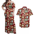 Aussie Birds Christmas La La Land Couples Matching Off Shoulder Maxi Dress and Hawaiian Shirt Red Vintage Stamp Edition - Aussie Hoodie