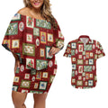 Aussie Birds Christmas La La Land Couples Matching Off Shoulder Short Dress and Hawaiian Shirt Red Vintage Stamp Edition - Aussie Hoodie
