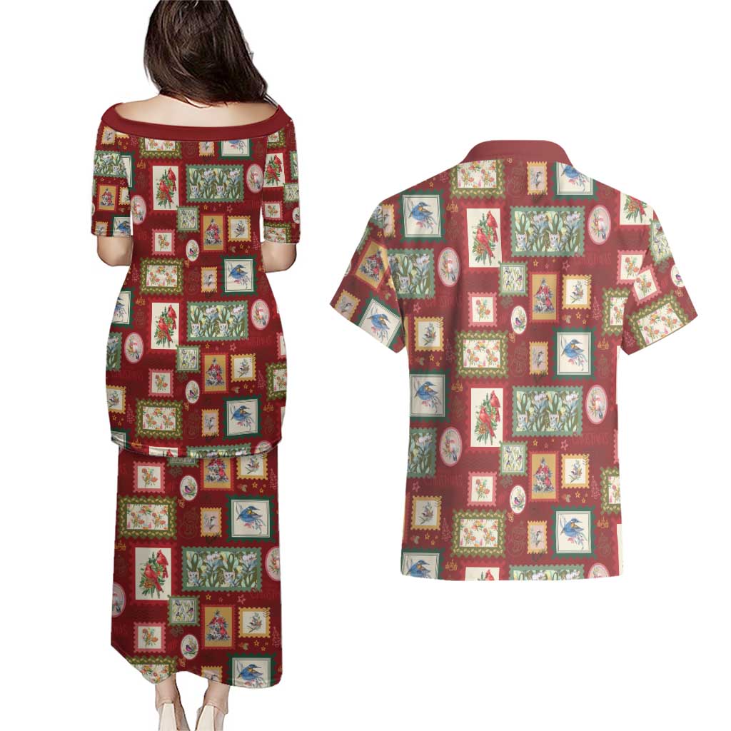 Aussie Birds Christmas La La Land Couples Matching Puletasi and Hawaiian Shirt Red Vintage Stamp Edition - Aussie Hoodie