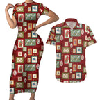Aussie Birds Christmas La La Land Couples Matching Short Sleeve Bodycon Dress and Hawaiian Shirt Red Vintage Stamp Edition - Aussie Hoodie