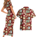 Aussie Birds Christmas La La Land Couples Matching Short Sleeve Bodycon Dress and Hawaiian Shirt Red Vintage Stamp Edition - Aussie Hoodie