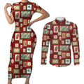 Aussie Birds Christmas La La Land Couples Matching Short Sleeve Bodycon Dress and Long Sleeve Button Shirt Red Vintage Stamp Edition - Aussie Hoodie