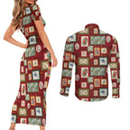 Aussie Birds Christmas La La Land Couples Matching Short Sleeve Bodycon Dress and Long Sleeve Button Shirt Red Vintage Stamp Edition - Aussie Hoodie
