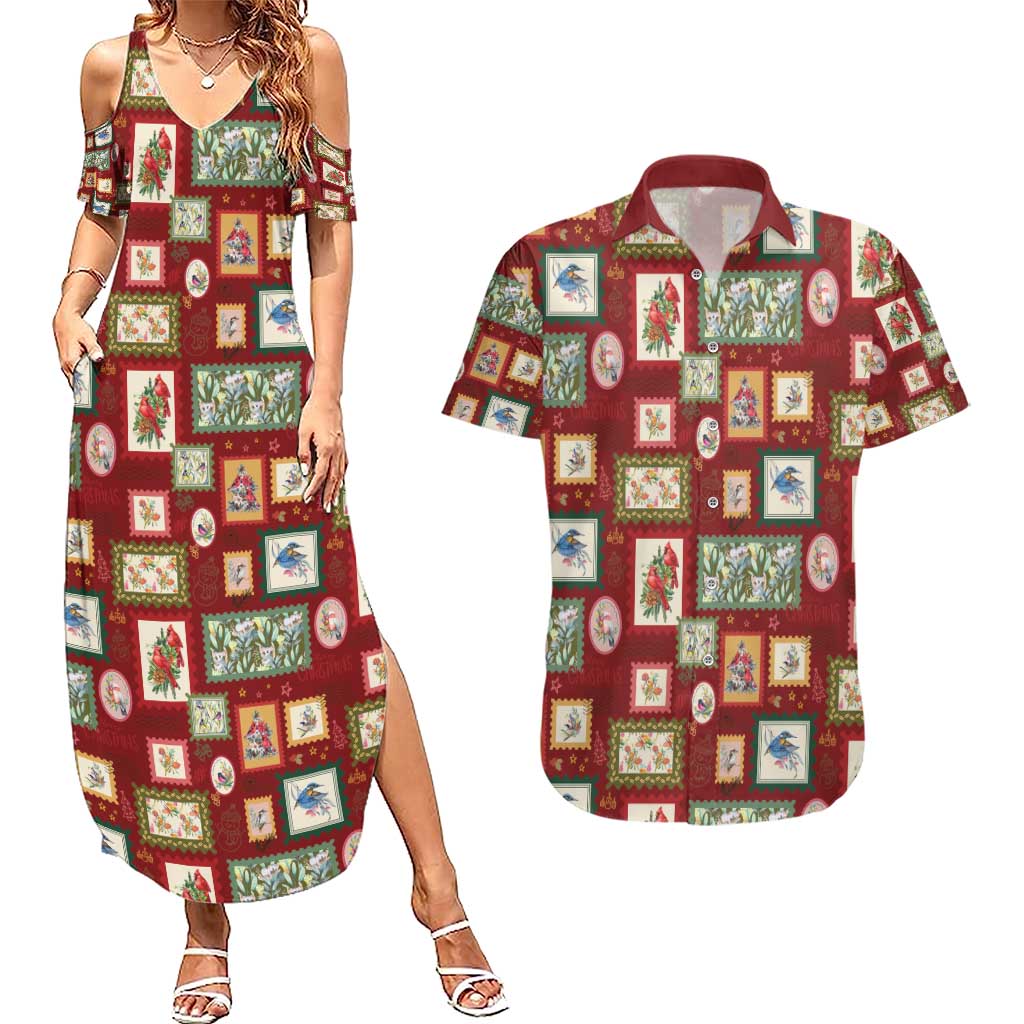Aussie Birds Christmas La La Land Couples Matching Summer Maxi Dress and Hawaiian Shirt Red Vintage Stamp Edition - Aussie Hoodie