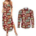Aussie Birds Christmas La La Land Couples Matching Summer Maxi Dress and Long Sleeve Button Shirt Red Vintage Stamp Edition - Aussie Hoodie