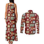 Aussie Birds Christmas La La Land Couples Matching Tank Maxi Dress and Long Sleeve Button Shirt Red Vintage Stamp Edition - Aussie Hoodie
