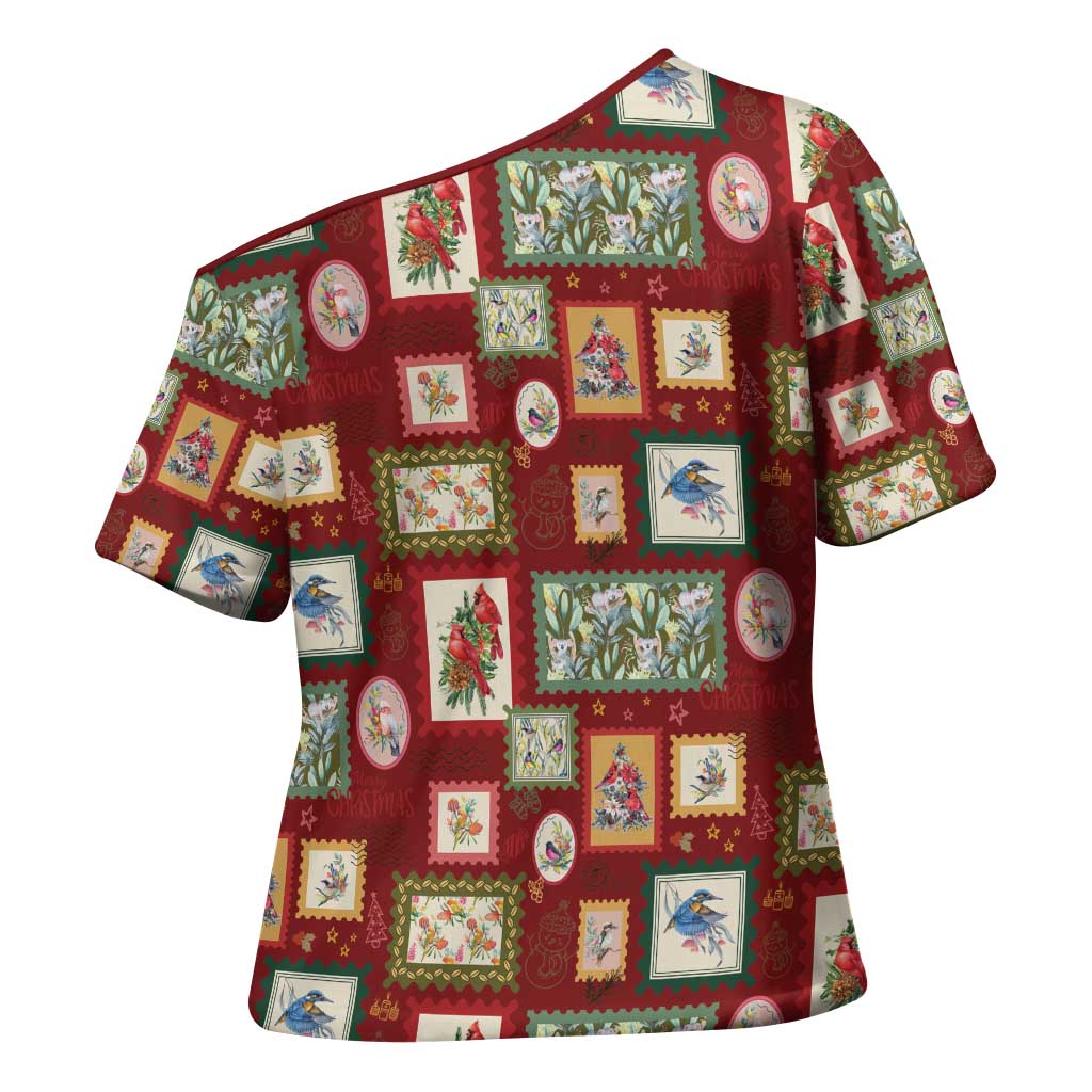 Aussie Birds Christmas La La Land Cross Shoulder Shirt Red Vintage Stamp Edition - Aussie Hoodie