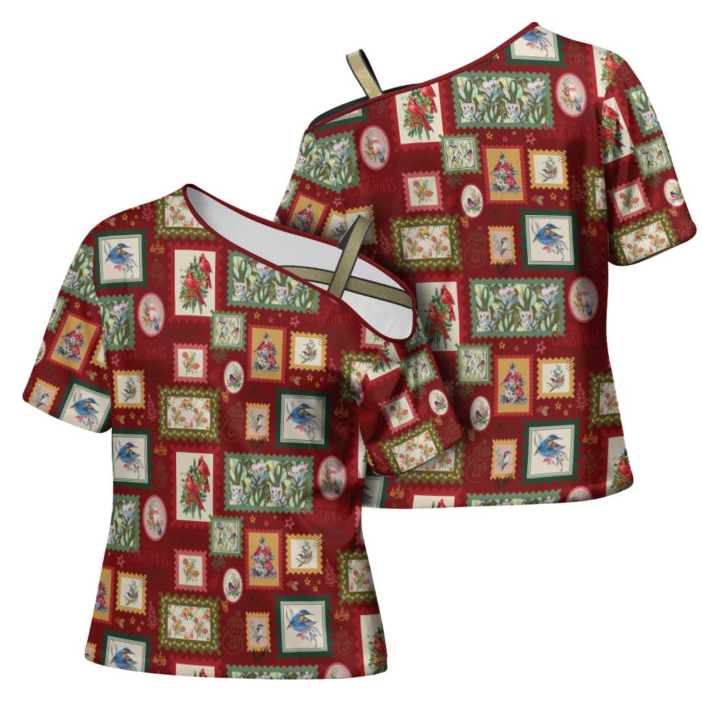 Aussie Birds Christmas La La Land Cross Shoulder Shirt Red Vintage Stamp Edition - Aussie Hoodie