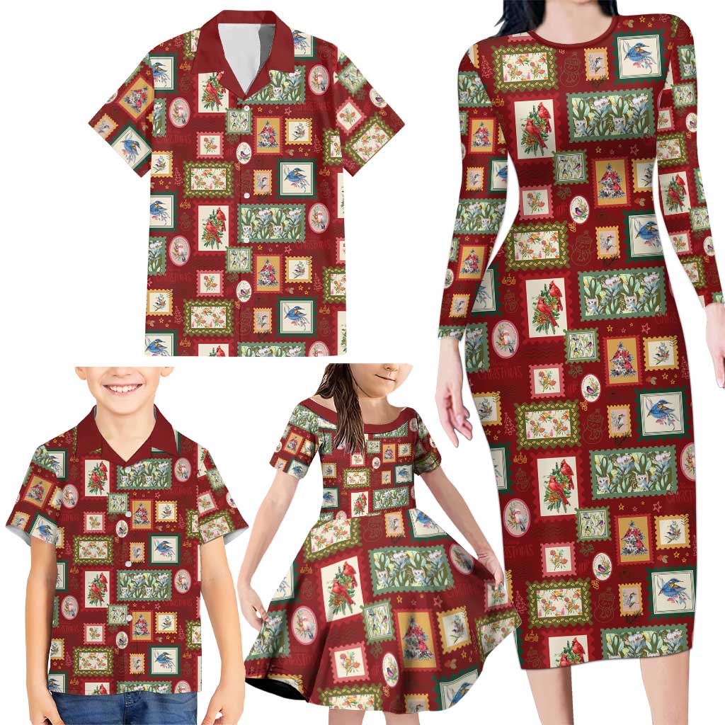 Aussie Birds Christmas La La Land Family Matching Long Sleeve Bodycon Dress and Hawaiian Shirt Red Vintage Stamp Edition - Aussie Hoodie