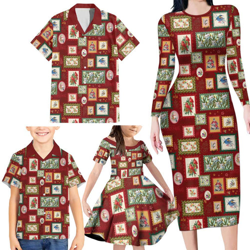 Aussie Birds Christmas La La Land Family Matching Long Sleeve Bodycon Dress and Hawaiian Shirt Red Vintage Stamp Edition - Aussie Hoodie
