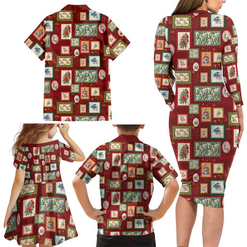 Aussie Birds Christmas La La Land Family Matching Long Sleeve Bodycon Dress and Hawaiian Shirt Red Vintage Stamp Edition - Aussie Hoodie