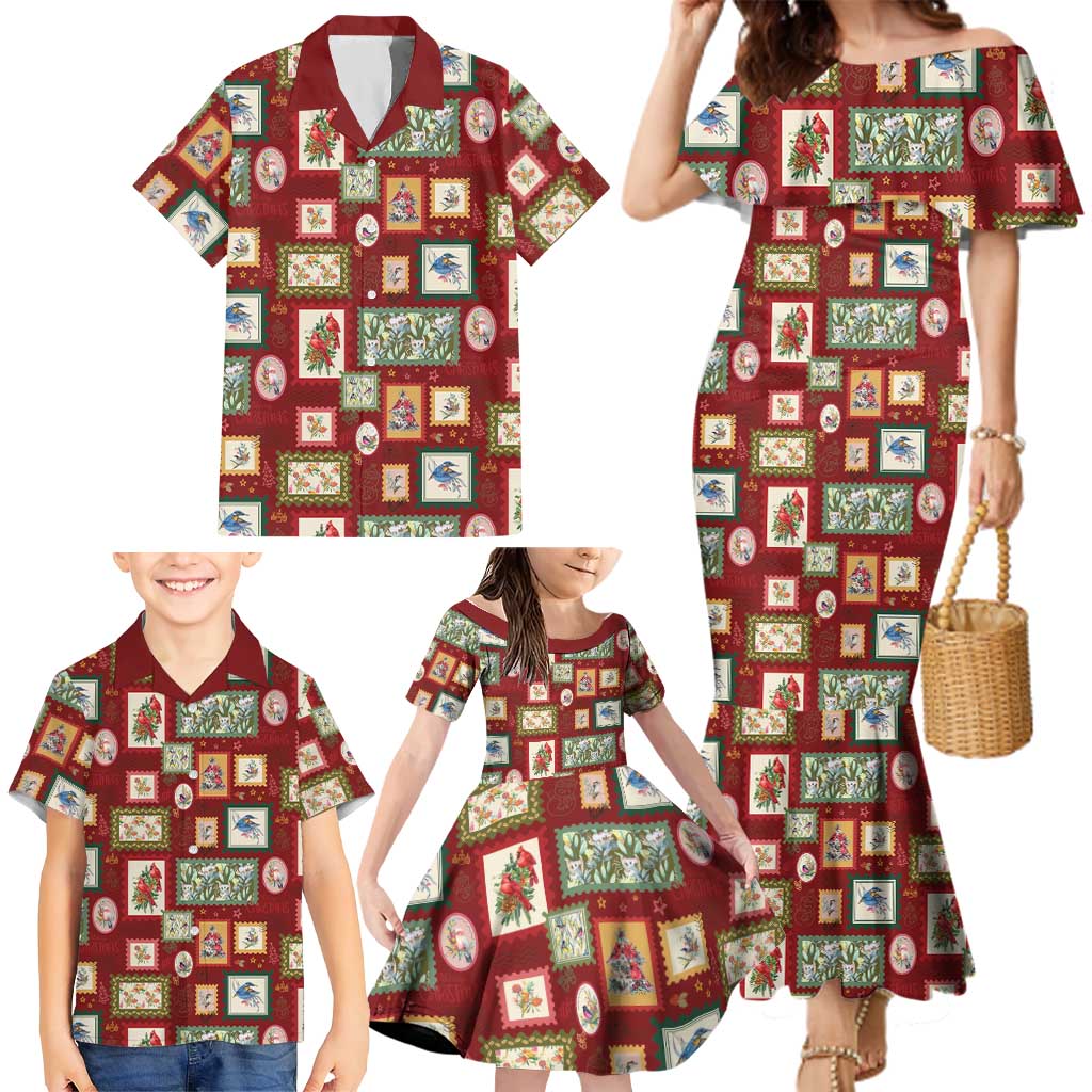 Aussie Birds Christmas La La Land Family Matching Mermaid Dress and Hawaiian Shirt Red Vintage Stamp Edition - Aussie Hoodie