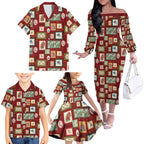 Aussie Birds Christmas La La Land Family Matching Off The Shoulder Long Sleeve Dress and Hawaiian Shirt Red Vintage Stamp Edition - Aussie Hoodie