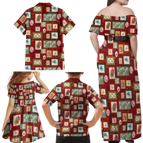 Aussie Birds Christmas La La Land Family Matching Off Shoulder Maxi Dress and Hawaiian Shirt Red Vintage Stamp Edition - Aussie Hoodie
