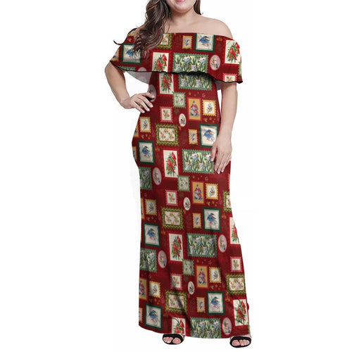 Aussie Birds Christmas La La Land Family Matching Off Shoulder Maxi Dress and Hawaiian Shirt Red Vintage Stamp Edition - Aussie Hoodie