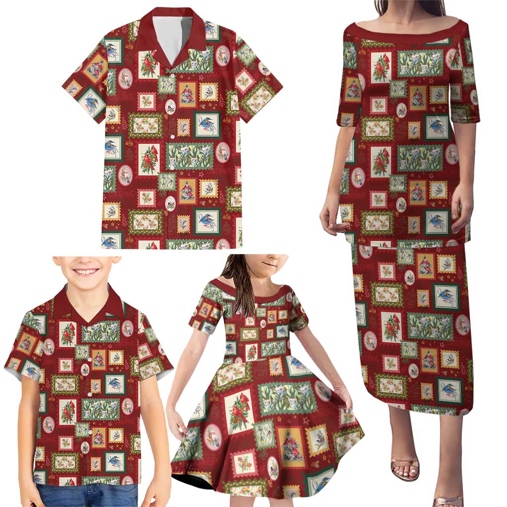 Aussie Birds Christmas La La Land Family Matching Puletasi and Hawaiian Shirt Red Vintage Stamp Edition - Aussie Hoodie