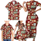 Aussie Birds Christmas La La Land Family Matching Short Sleeve Bodycon Dress and Hawaiian Shirt Red Vintage Stamp Edition - Aussie Hoodie