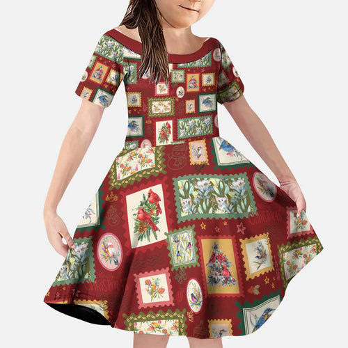 Aussie Birds Christmas La La Land Family Matching Short Sleeve Bodycon Dress and Hawaiian Shirt Red Vintage Stamp Edition - Aussie Hoodie