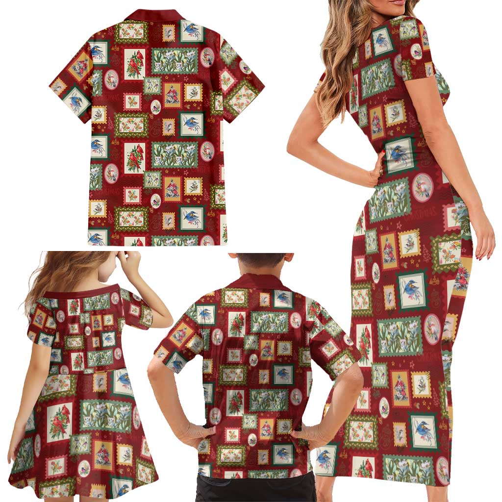 Aussie Birds Christmas La La Land Family Matching Short Sleeve Bodycon Dress and Hawaiian Shirt Red Vintage Stamp Edition - Aussie Hoodie