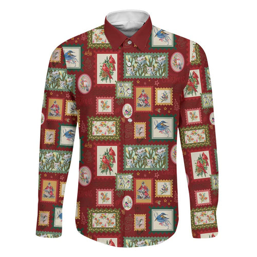 Aussie Birds Christmas La La Land Family Matching Short Sleeve Bodycon Dress and Hawaiian Shirt Red Vintage Stamp Edition - Aussie Hoodie
