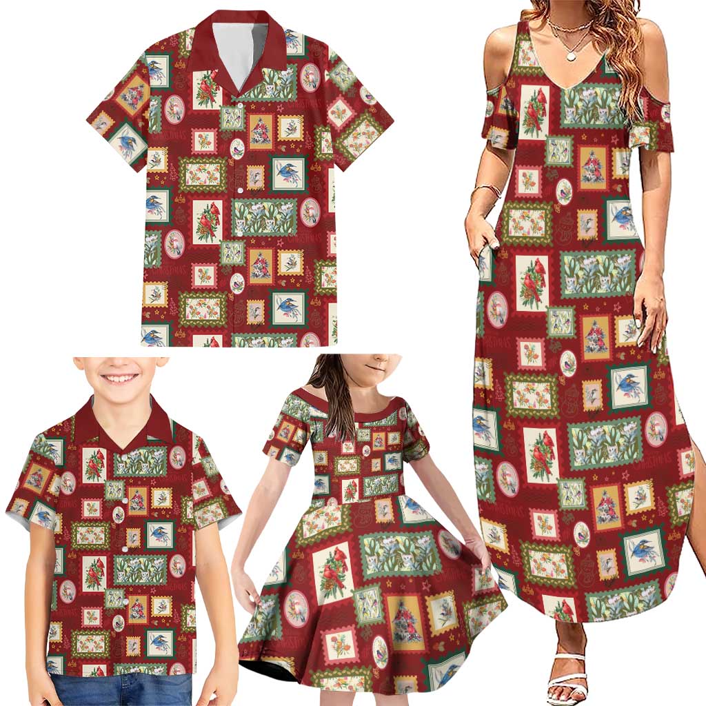 Aussie Birds Christmas La La Land Family Matching Summer Maxi Dress and Hawaiian Shirt Red Vintage Stamp Edition - Aussie Hoodie