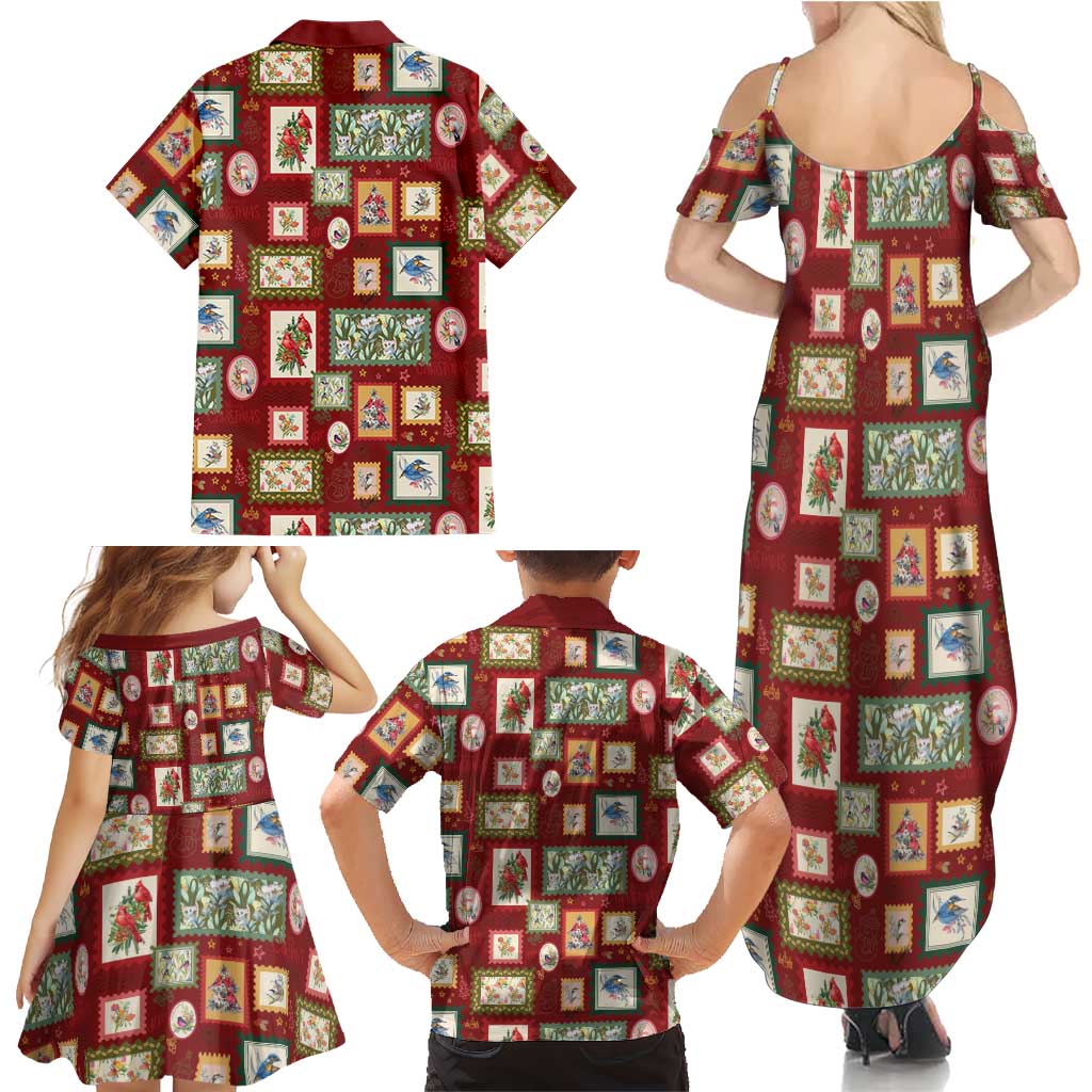 Aussie Birds Christmas La La Land Family Matching Summer Maxi Dress and Hawaiian Shirt Red Vintage Stamp Edition - Aussie Hoodie