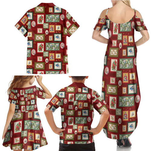 Aussie Birds Christmas La La Land Family Matching Summer Maxi Dress and Hawaiian Shirt Red Vintage Stamp Edition - Aussie Hoodie