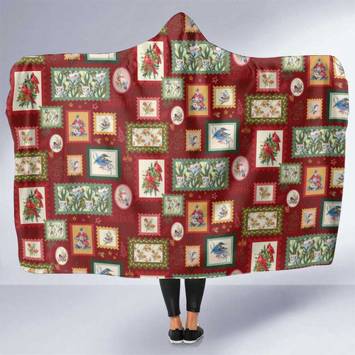 Aussie Birds Christmas La La Land Hooded Blanket Red Vintage Stamp Edition - Aussie Hoodie