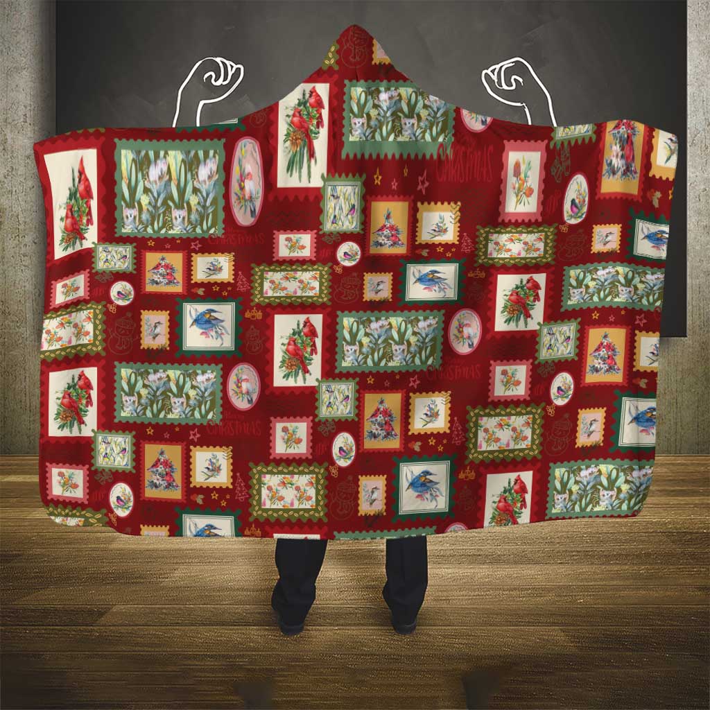 Aussie Birds Christmas La La Land Hooded Blanket Red Vintage Stamp Edition - Aussie Hoodie