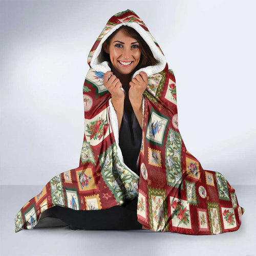 Aussie Birds Christmas La La Land Hooded Blanket Red Vintage Stamp Edition - Aussie Hoodie