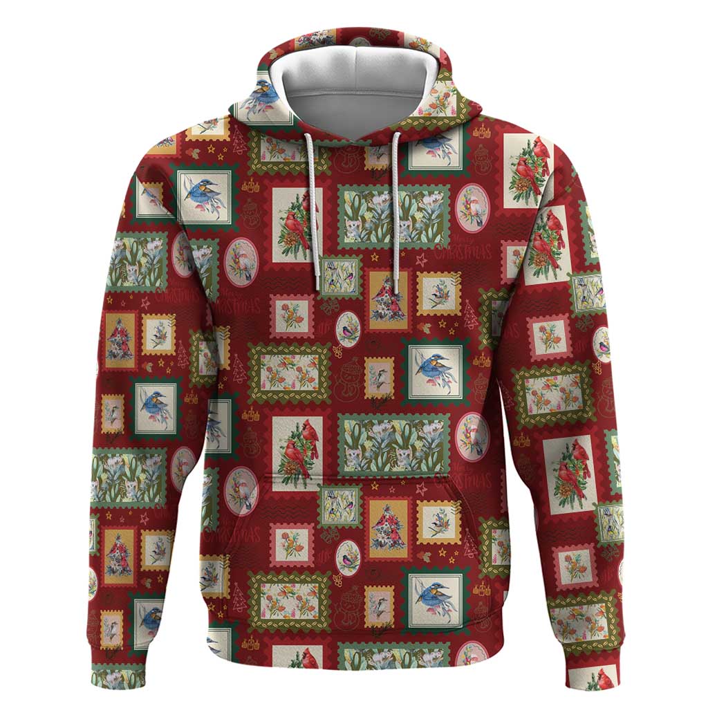 Aussie Birds Christmas La La Land Hoodie Red Vintage Stamp Edition - Aussie Hoodie